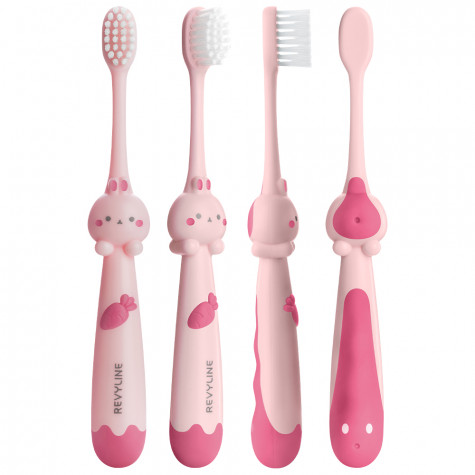 Набор зубных щеток Revyline Bunny Duo, от 3 лет, розовая и оранжевая